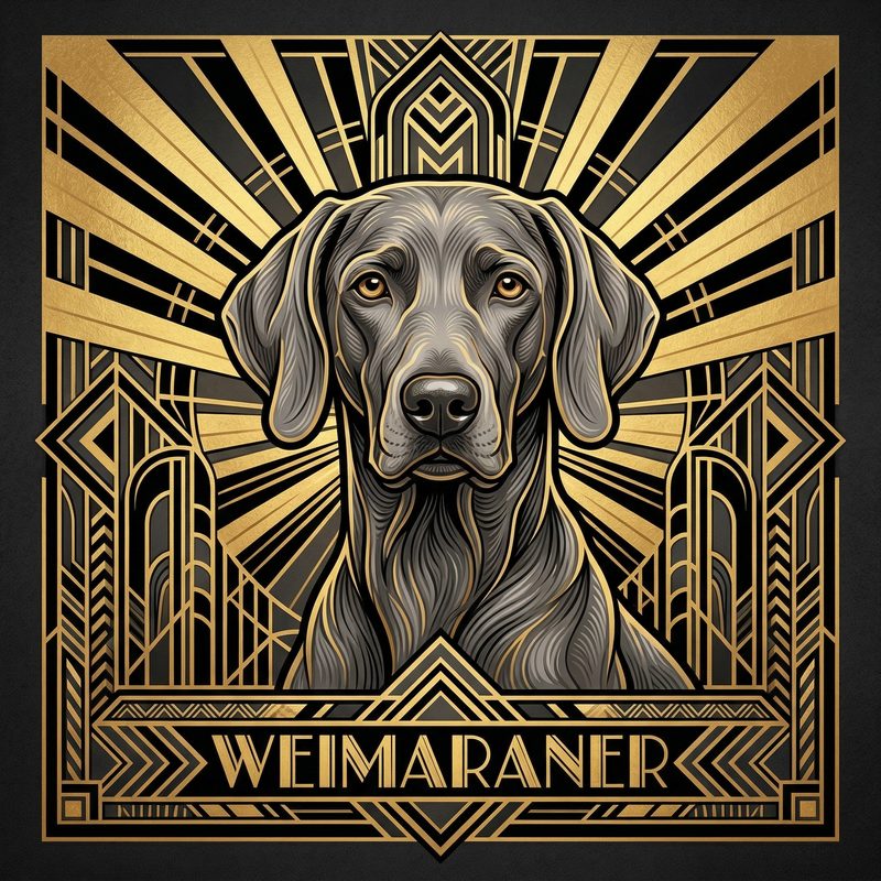 Weimaraner in Art Deco style — frameless portrait