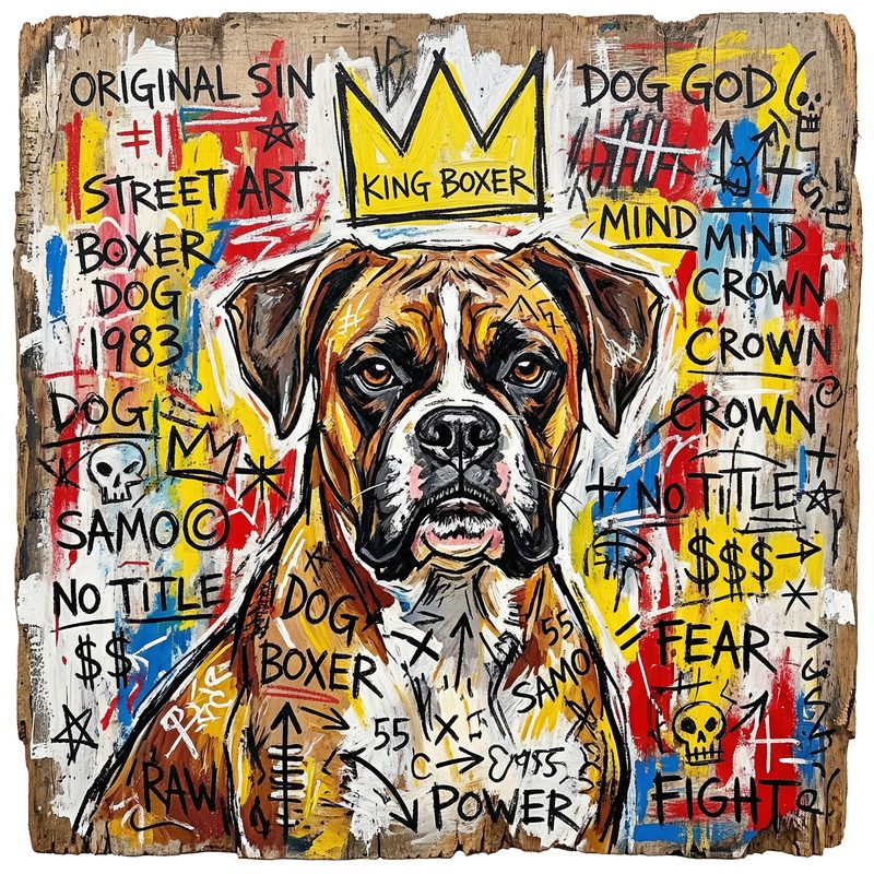 Boxer in Jean-Michel Basquiat Neo-Expressionist style — frameless portrait