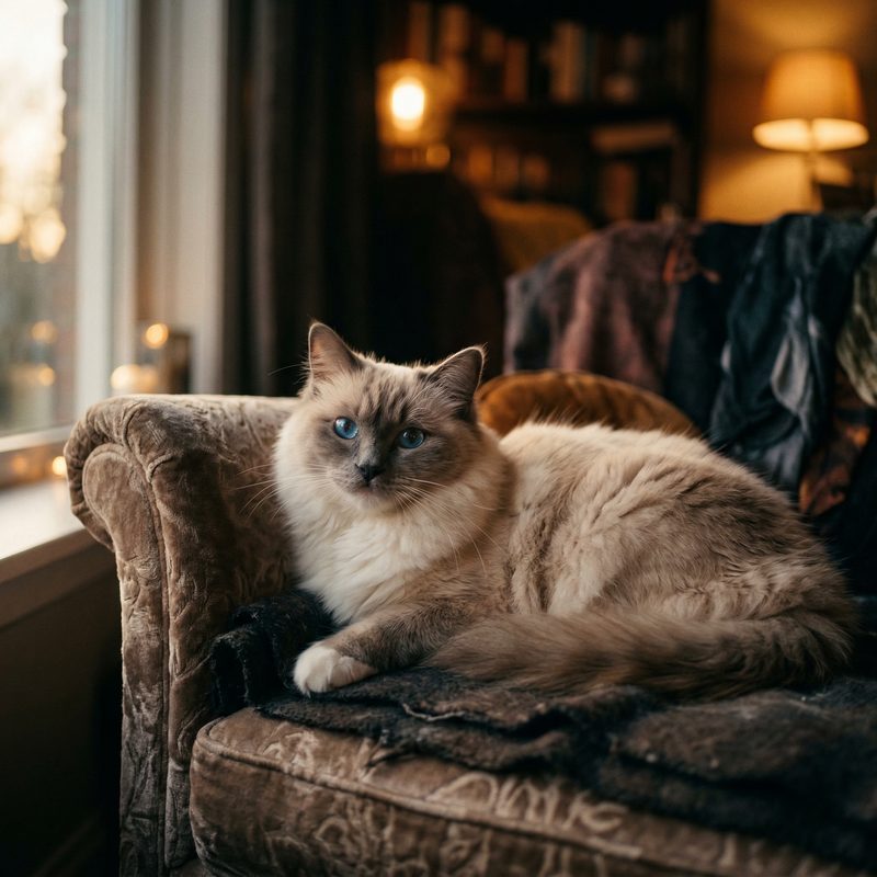 Ragdoll cat in Cinematic Film photography — frameless portrait