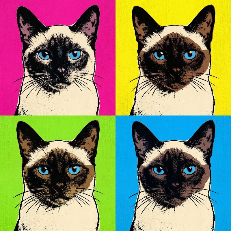 Siamese cat in Andy Warhol Pop Art style — frameless portrait