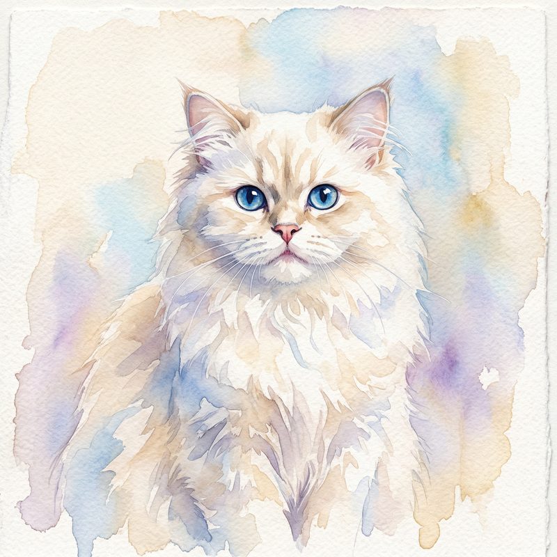 Persian cat in Watercolor style — frameless portrait