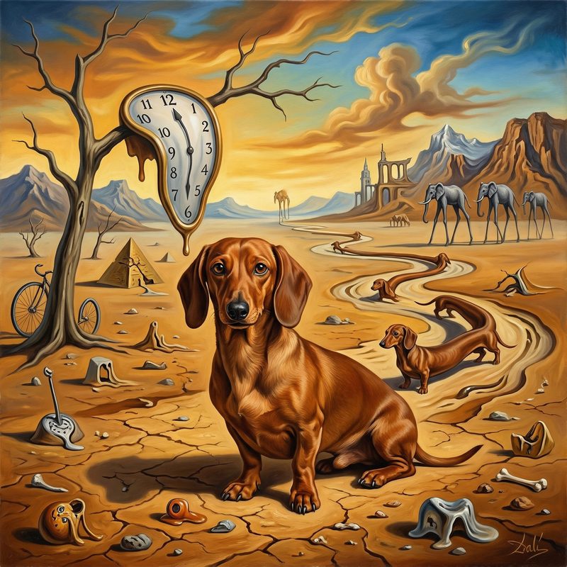 Dachshund in Salvador Dalí Surrealist style — frameless portrait