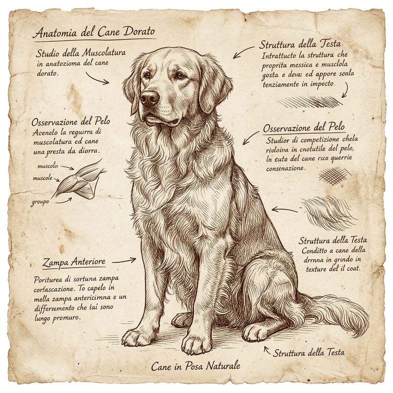 Golden Retriever in Leonardo da Vinci Renaissance Sketch style — frameless portrait