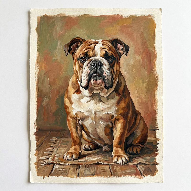 English Bulldog in Hokusai Ukiyo-e Woodblock style — frameless portrait