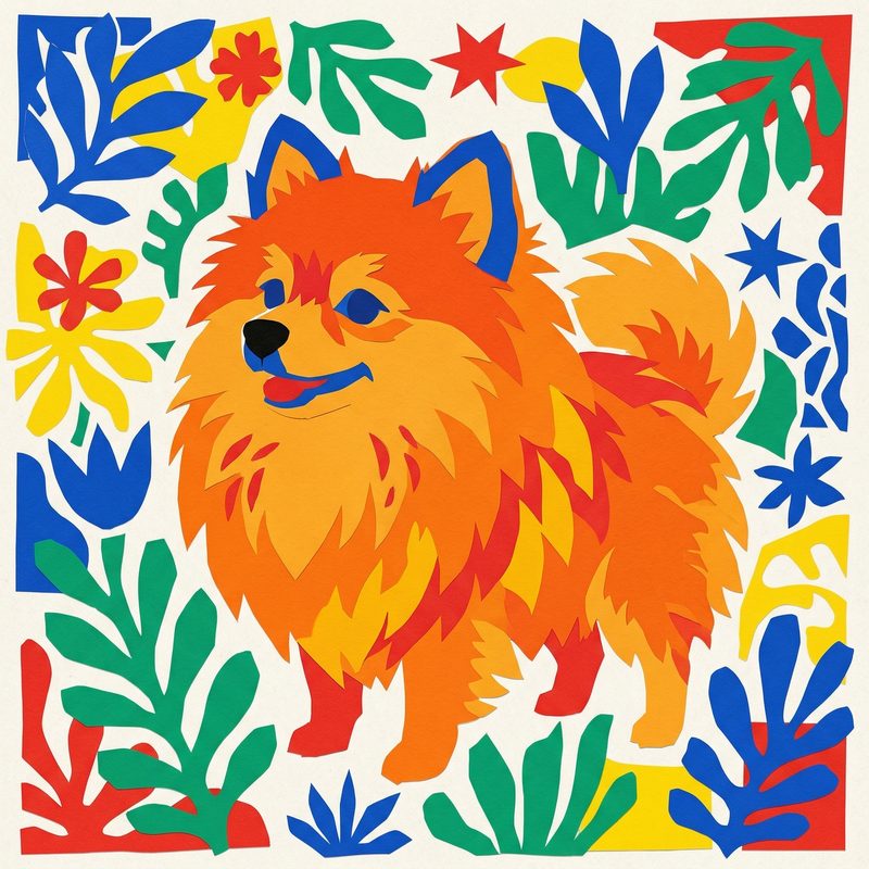 Pomeranian in Henri Matisse Cut-Out style — frameless portrait