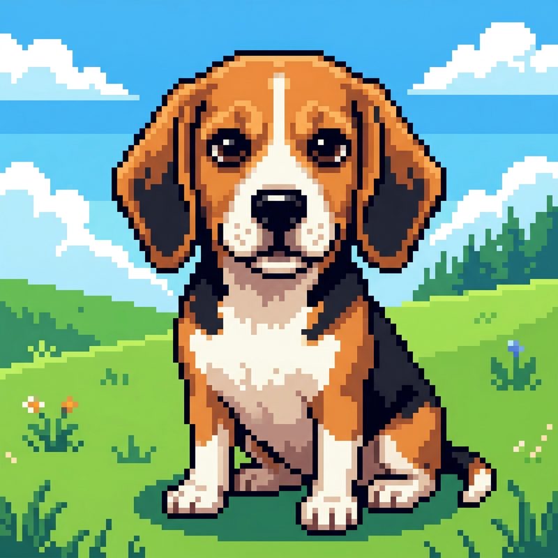 Beagle in Pixel Art style — frameless portrait