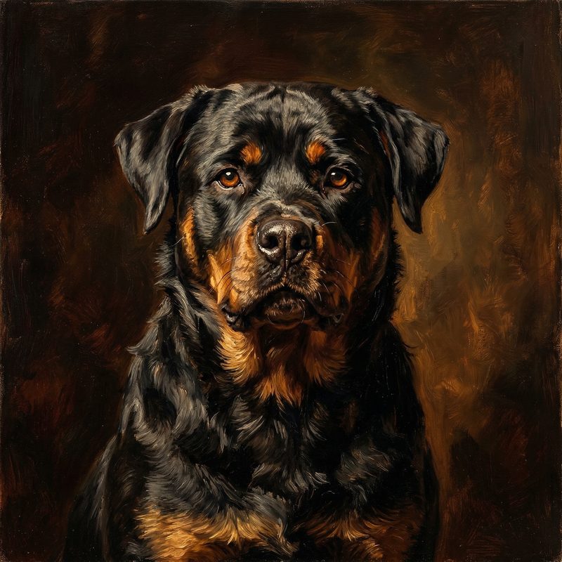 Rottweiler in Rembrandt Oil Painting style — frameless portrait