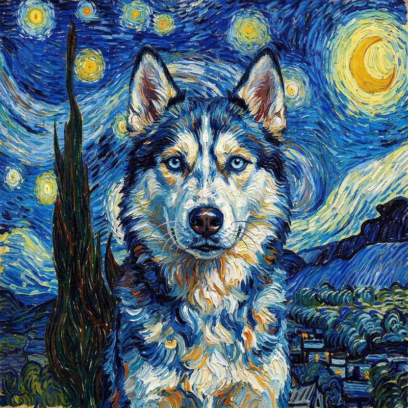 Siberian Husky in Van Gogh Expressionist style