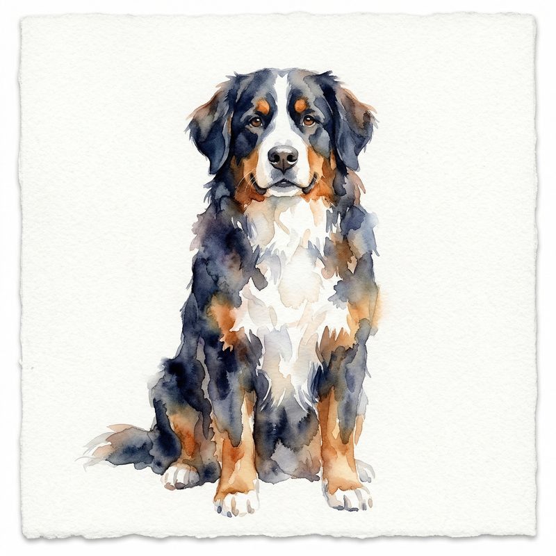 Bernese Mountain Dog in Watercolor style — frameless portrait