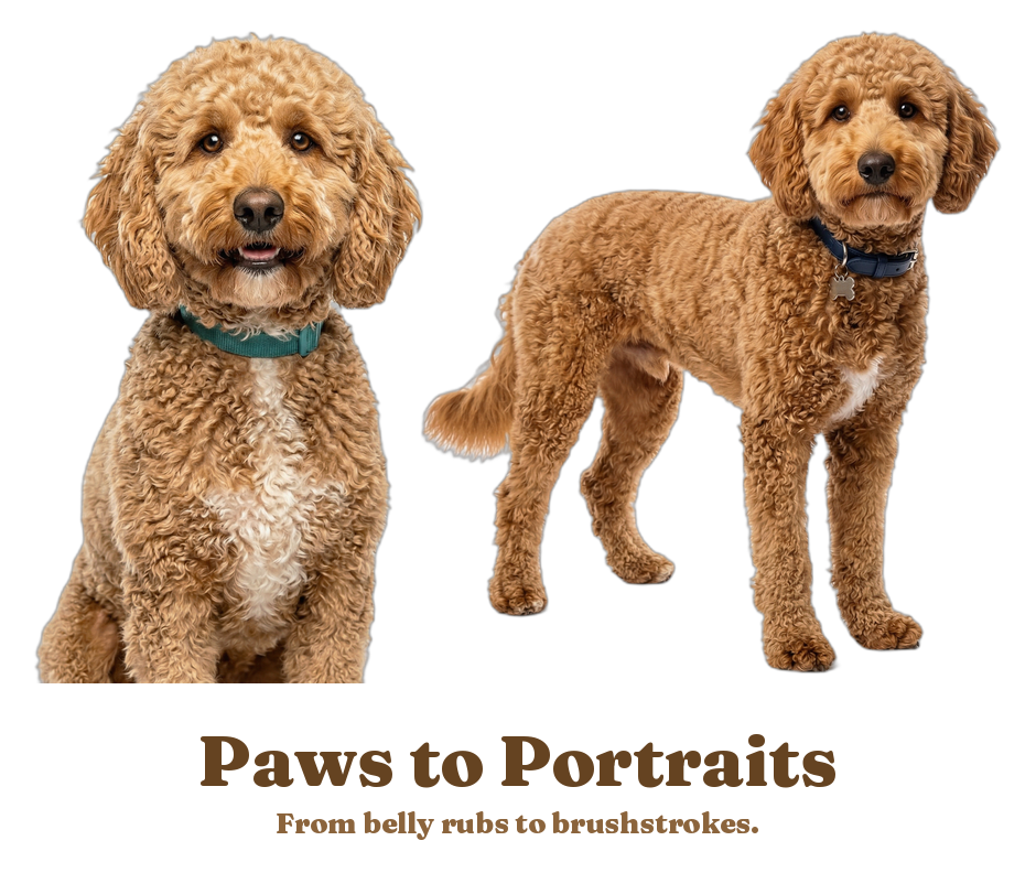 Paws to Portraits logo with Lenny and Harvey