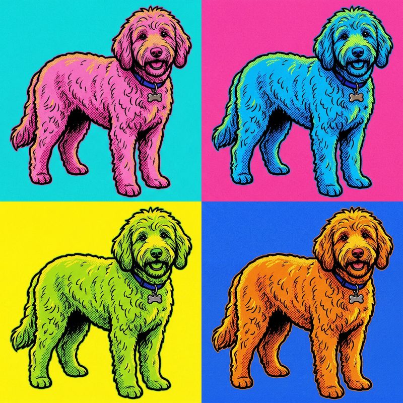 Harvey transformed into a vibrant Warhol-style pop art piece